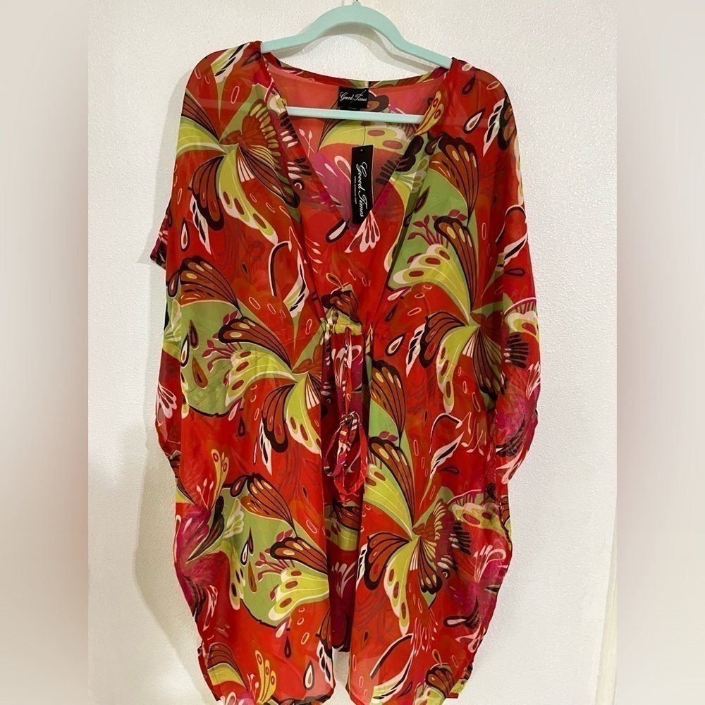 Good times NWT one size 100% polyester printed beach cover up